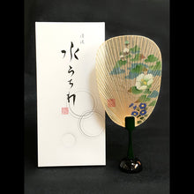 画像をギャラリービューアに読み込む, 水うちわ 瓢型<br>【芙蓉】<br>美濃和紙<br>木製台座付き