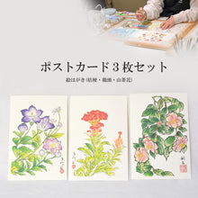 画像をギャラリービューアに読み込む, ポストカード<br>３枚セット【E】<br>絵はがき／桔梗<br>鶏頭／山茶花　
